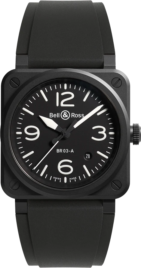 Bell & Ross BR-03 Black Matte, reference BR03A-BL-CE/SRB, black dial, ceramic case