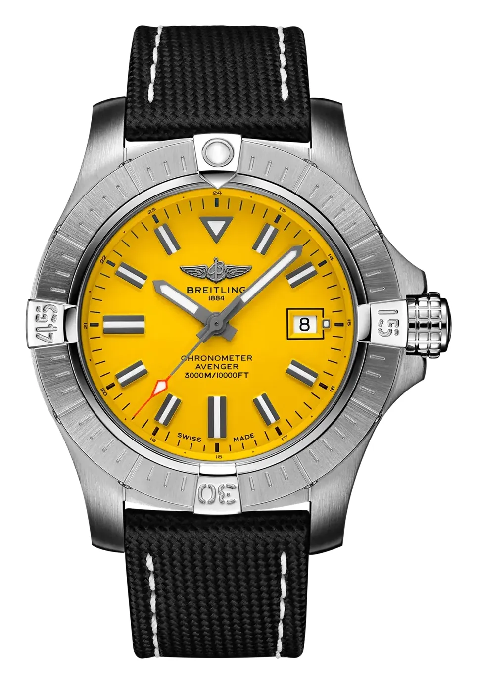 Breitling Avenger Automatic 45 Seawolf, reference A17319101I1X1, yellow dial, stainless steel case