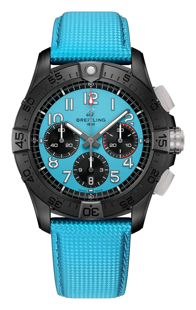 Breitling Avenger B01 Chronograph 42 Night Mission, reference SB0146101L1X1, blue dial, titanium and ceramic case