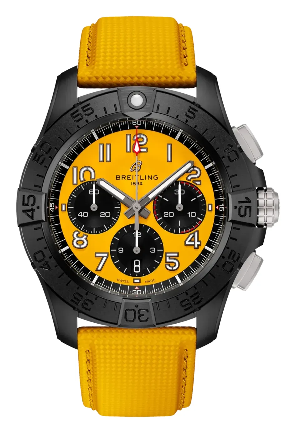 Breitling Avenger B01 Chronograph 44 SB0147, reference SB0147101I1X1, yellow dial, titanium and ceramic case