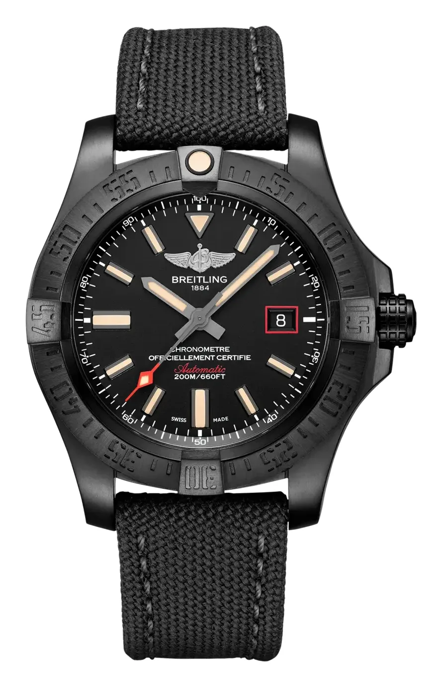 Breitling Avenger Blackbird 44 Black, reference V17311101B1W1, black dial, titanium case