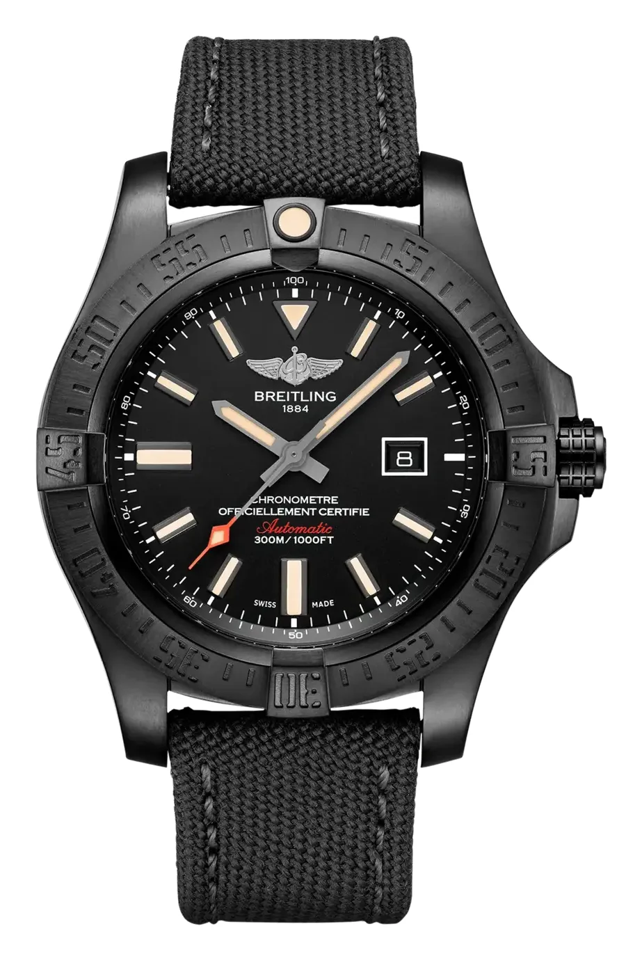 Breitling Avenger Blackbird 48 Black, reference V17310101B1W1, black dial, titanium case