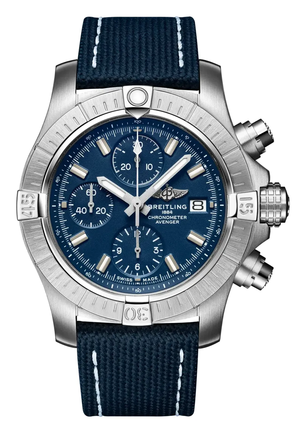 Breitling Avenger Chronograph 43, reference A13385101C1X1, blue dial, stainless steel case
