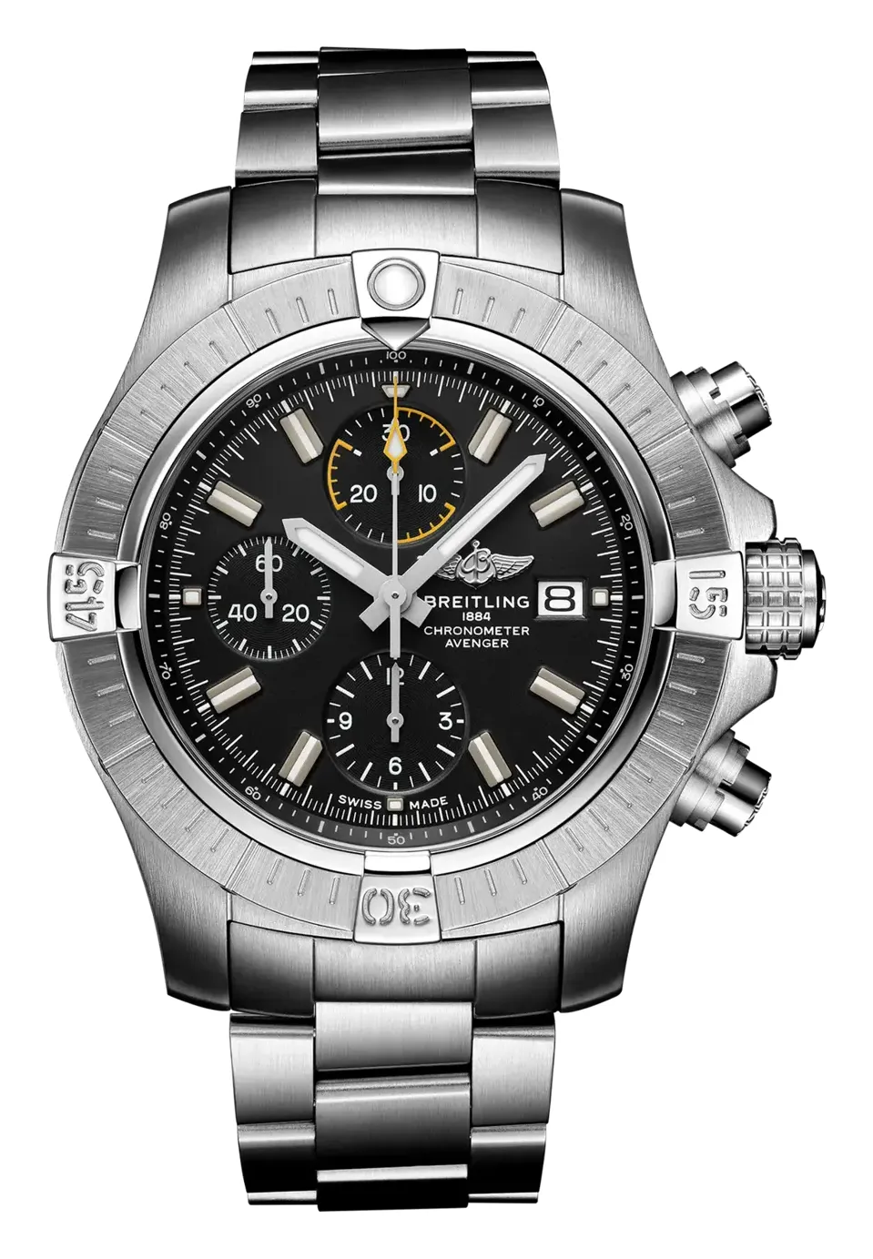 Breitling Avenger Chronograph 45, reference A13317101B1A1, black dial, stainless steel case