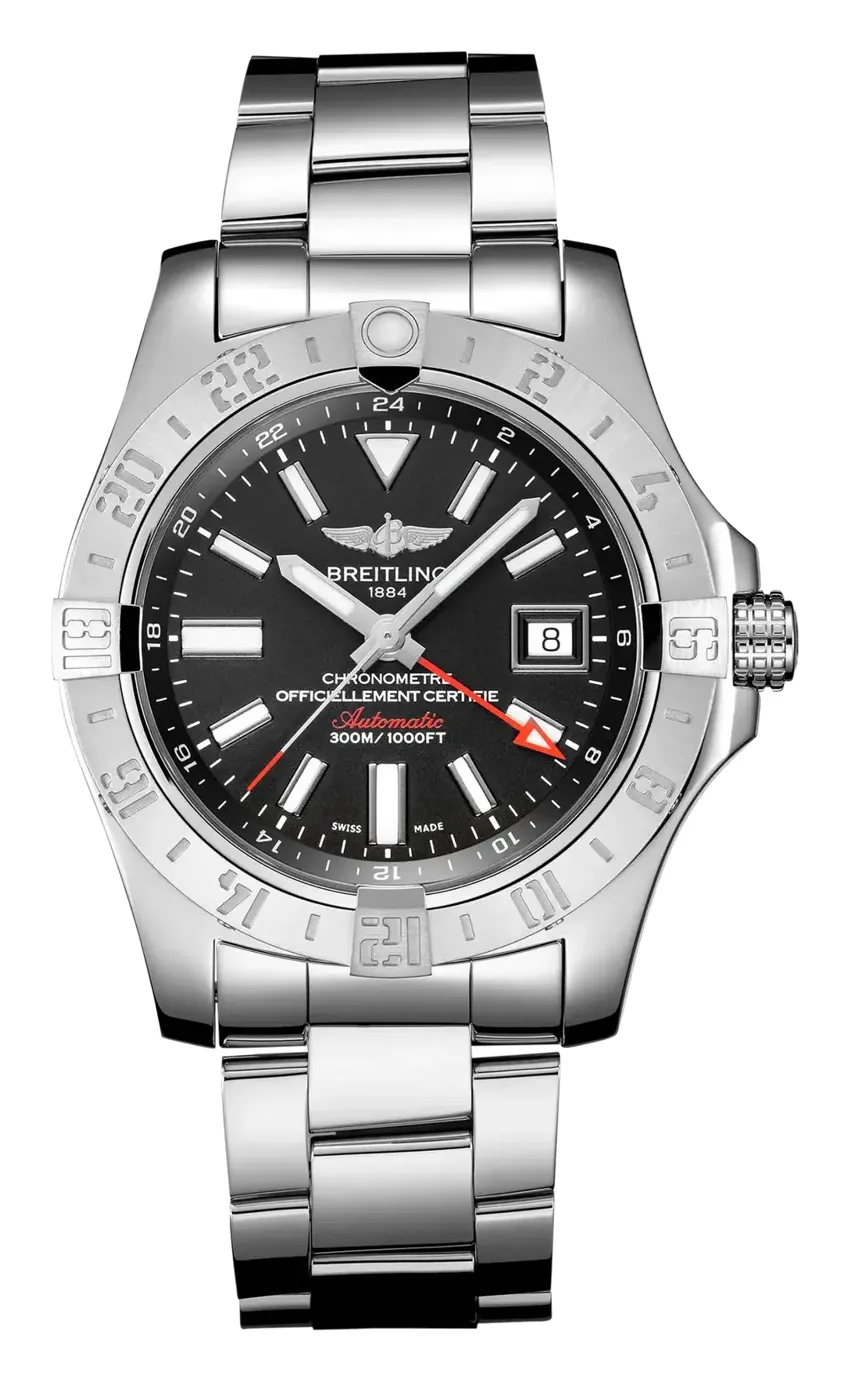 Breitling Avenger II GMT, reference A32390111B1A1, black dial, stainless steel case