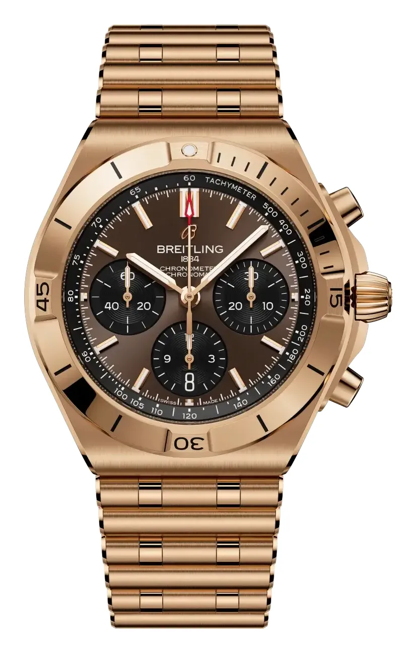 Breitling Chronomat B01 42 RB0158, reference RB0158101Q1R1, brown dial, rose gold case
