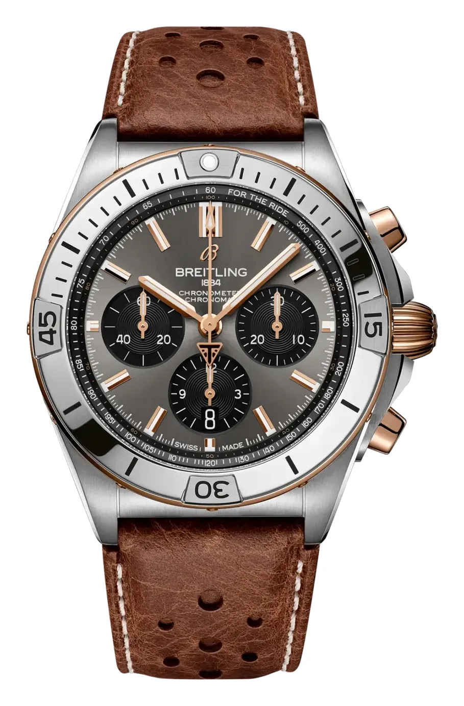 Breitling Chronomat B01 42 Triumph, reference TB0134101M1X1, grey dial, titanium and rose gold case