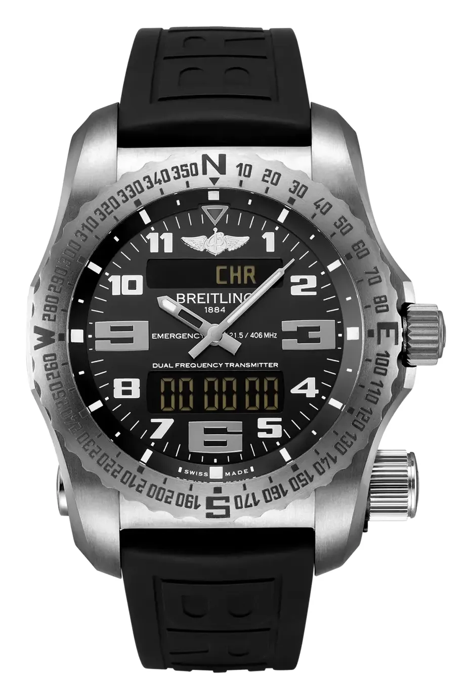 Breitling Emergency II, reference E76325221B1S1, black dial, titanium case
