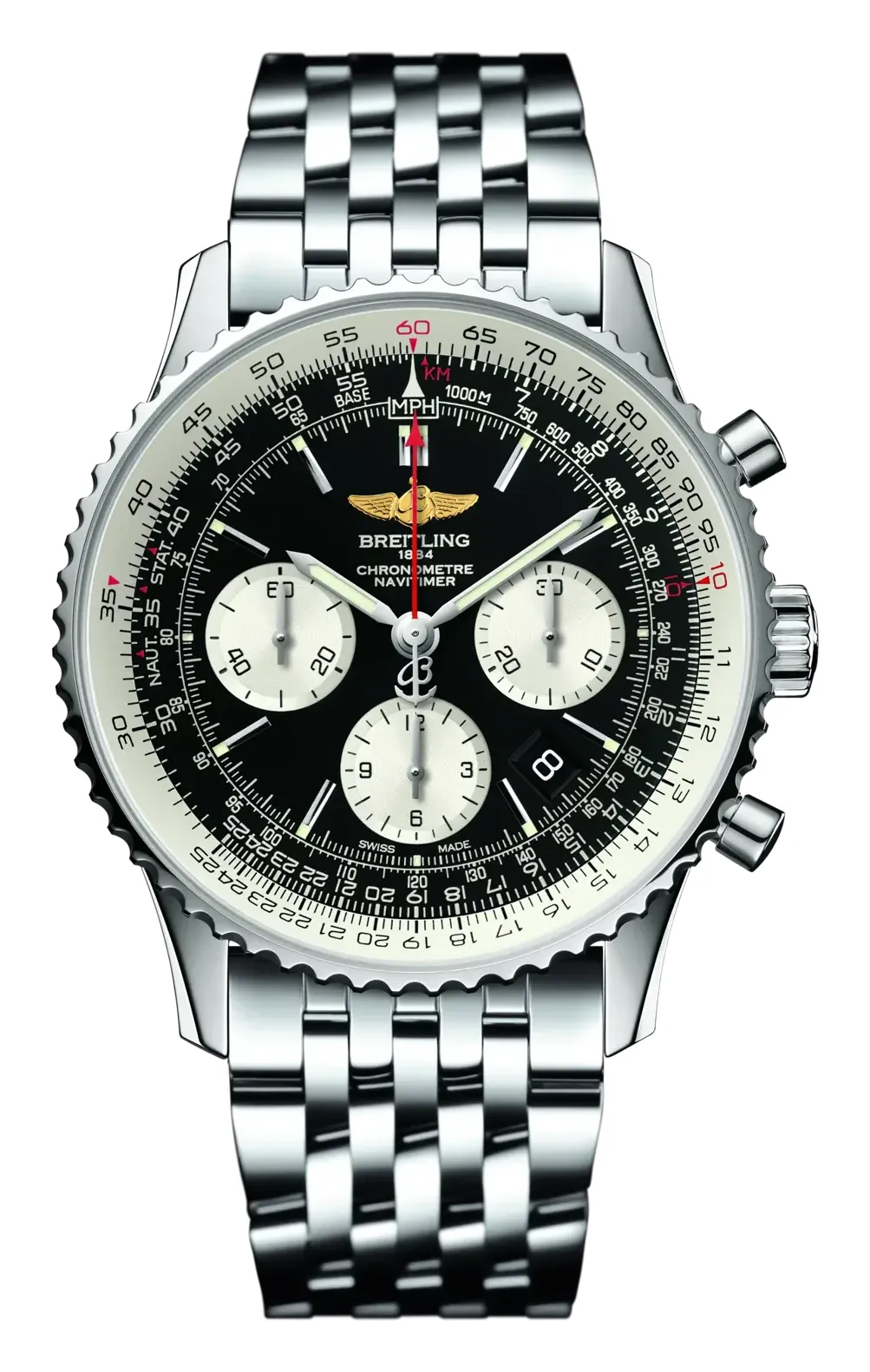 Breitling Navitimer 01 43 AB0120, reference AB0120121B1A1, black dial, stainless steel case
