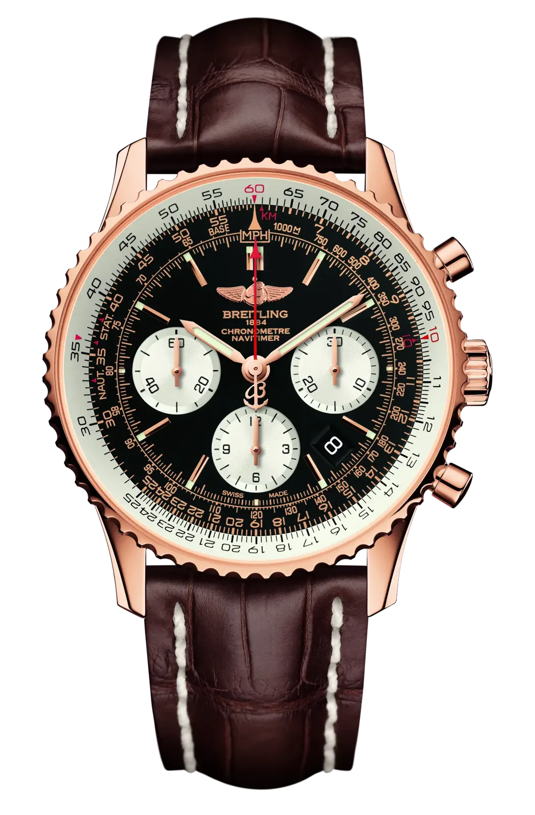 Breitling Navitimer 01 43 RB0120, reference RB0120121B1P1, black dial, rose gold case