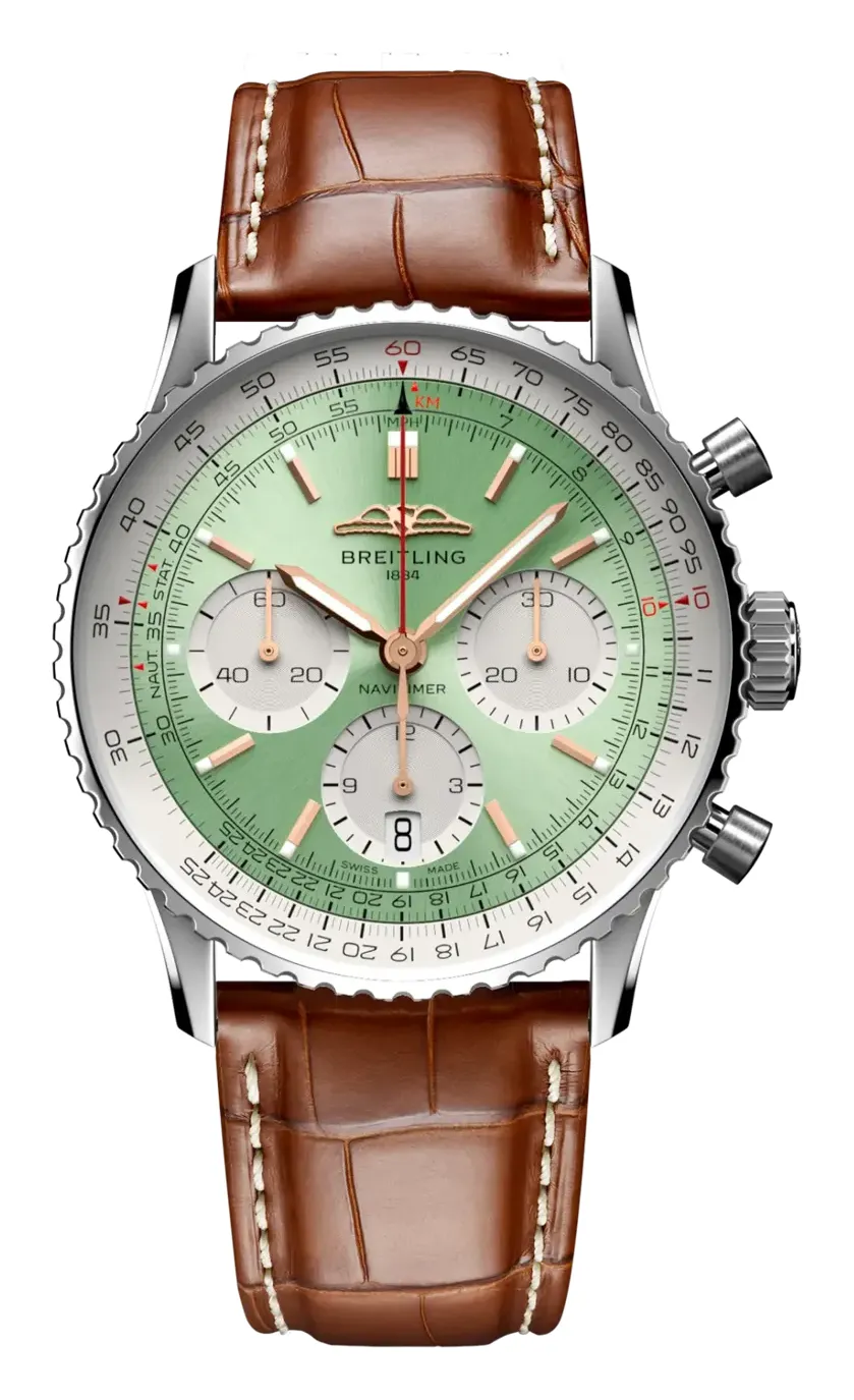 Breitling Navitimer B01 Chronograph 41 AB0139, reference AB0139211L1P1, green dial, stainless steel case