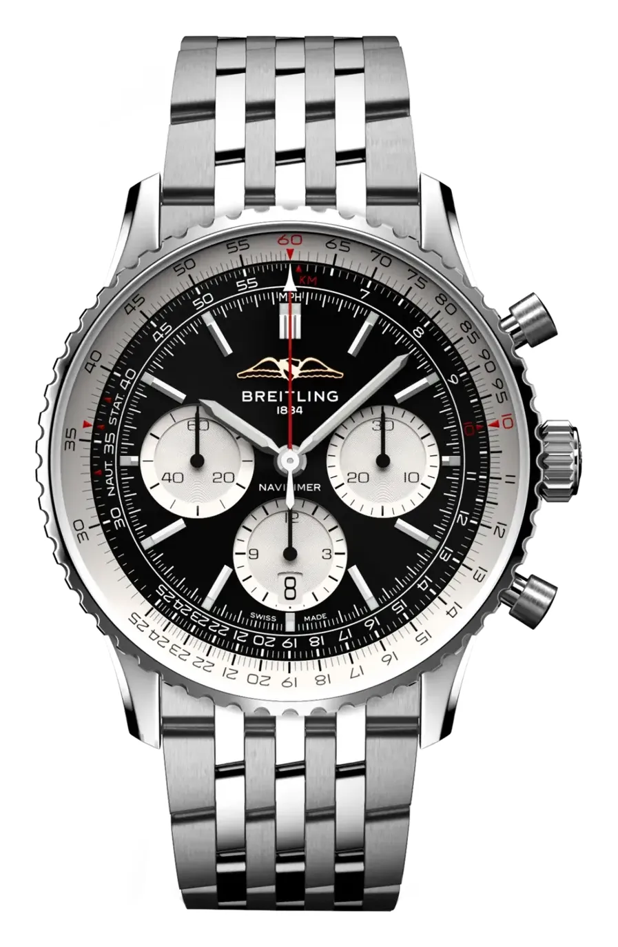 Breitling Navitimer B01 Chronograph 43 AB0138, reference AB0138211B1A1, black dial, stainless steel case