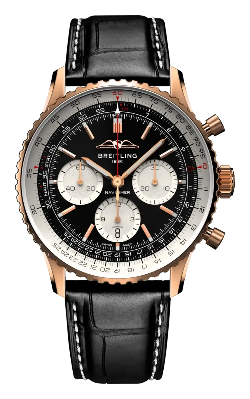 Breitling Navitimer B01 Chronograph 43 RB0138, reference RB0138211B1P1, black dial, rose gold case