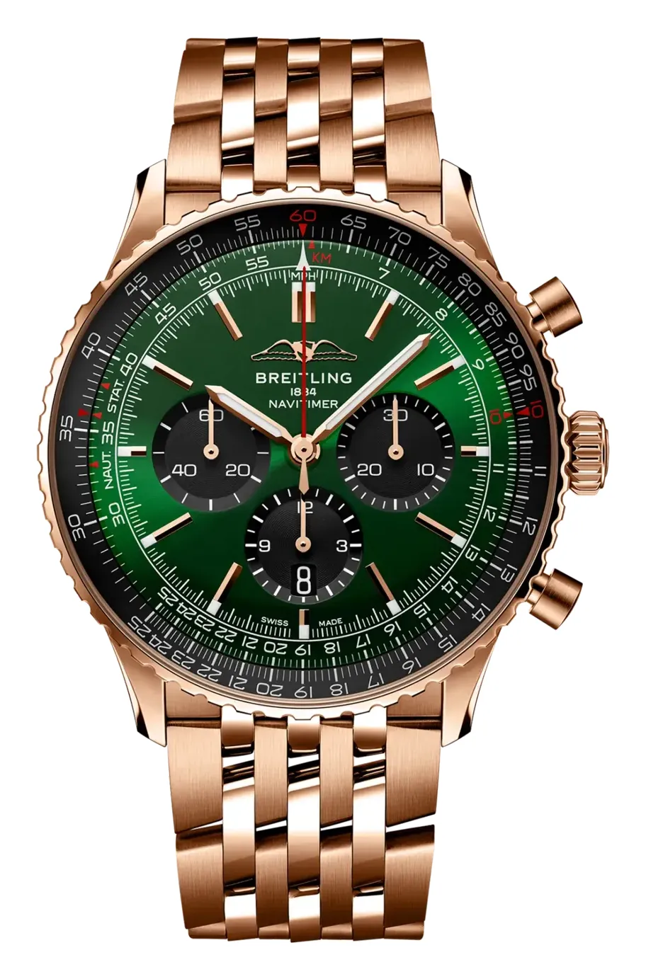 Breitling Navitimer B01 Chronograph 46 RB0137, reference RB0137241L1R1, green dial, rose gold case