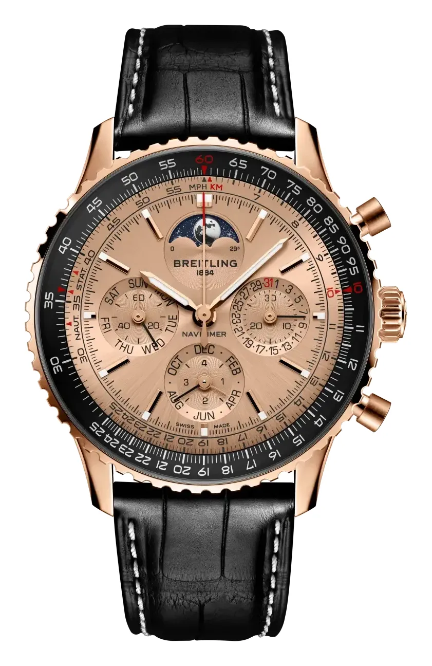 Breitling Navitimer B19 Chronograph 43 Perpetual Calendar Time for Art, reference RB19101A1H1P1, gold dial, rose gold case