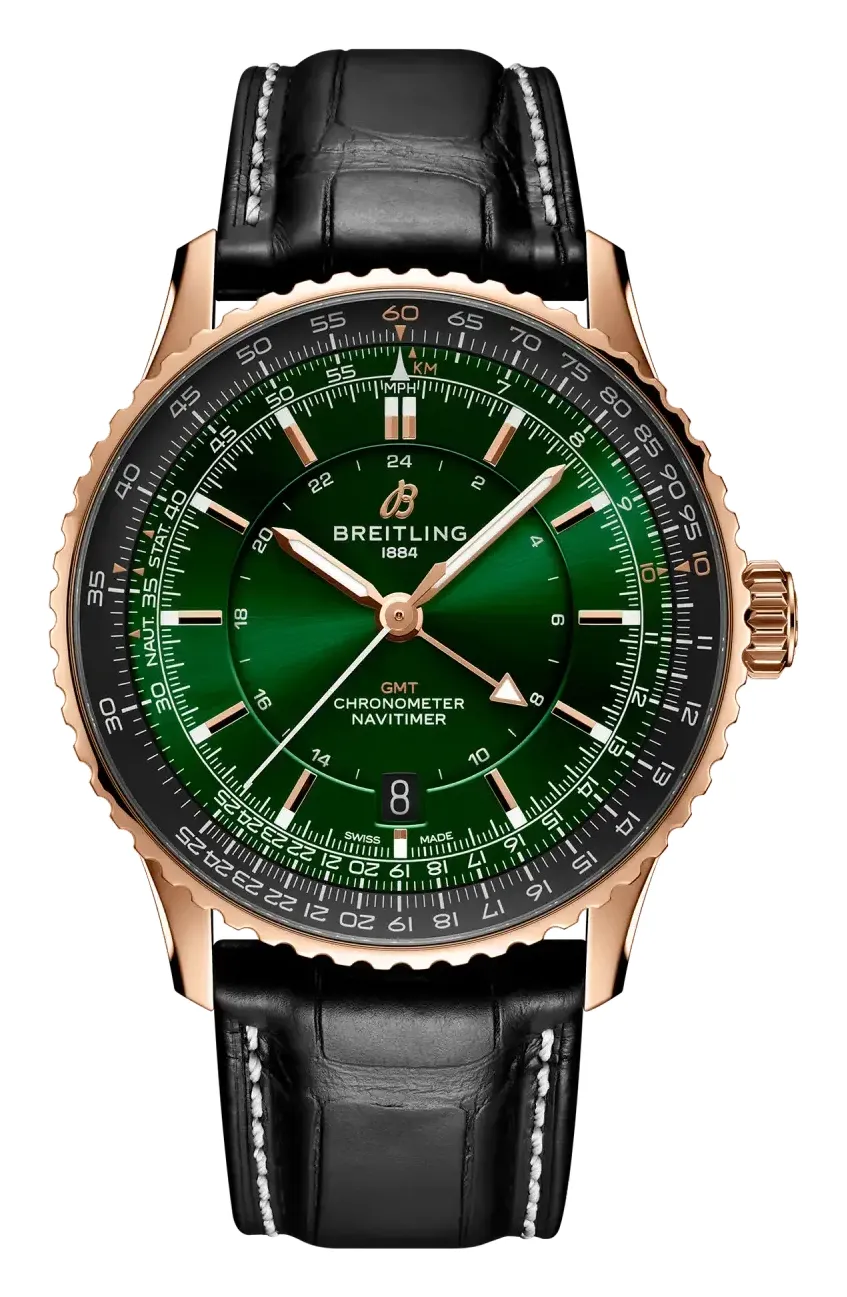Breitling Navitimer GMT 41 Automatic R32310, reference R32310251L1P1, green dial, rose gold case