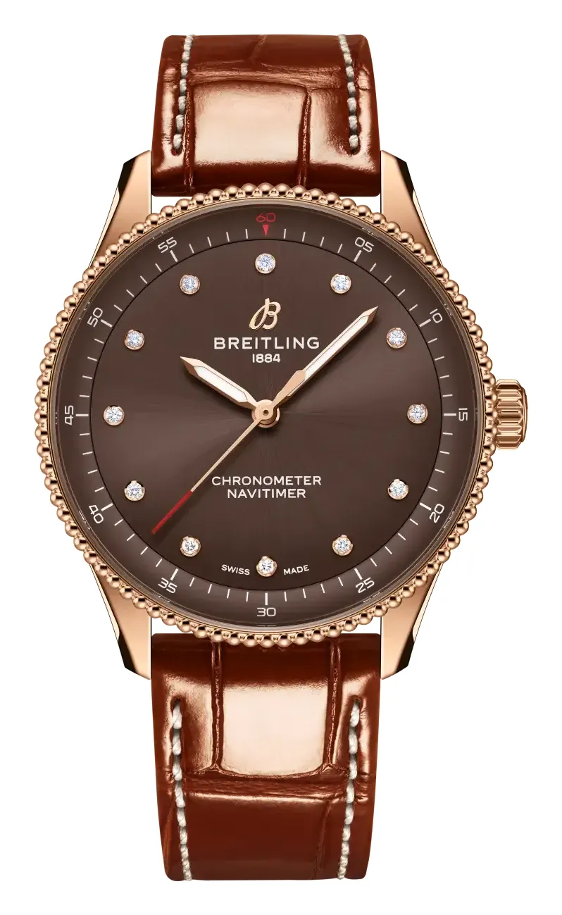 Breitling Navitimer Quartz 32 R77320, reference R77320E31Q1P1, brown dial, rose gold case