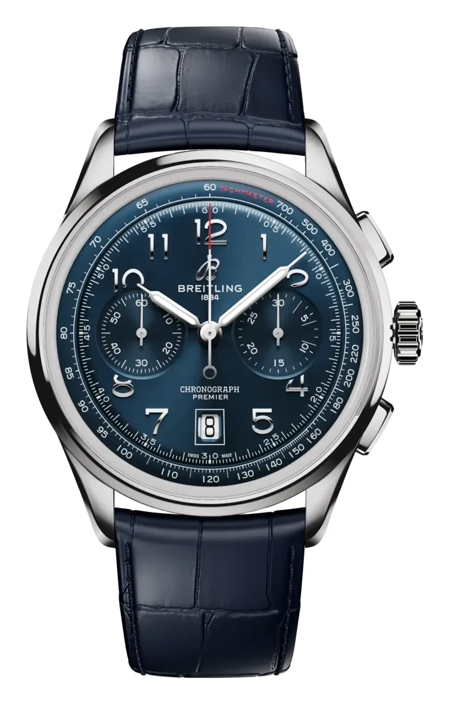 Breitling Premier B01 Chronograph 42 AB0145, reference AB0145171C1P2, blue dial, stainless steel case