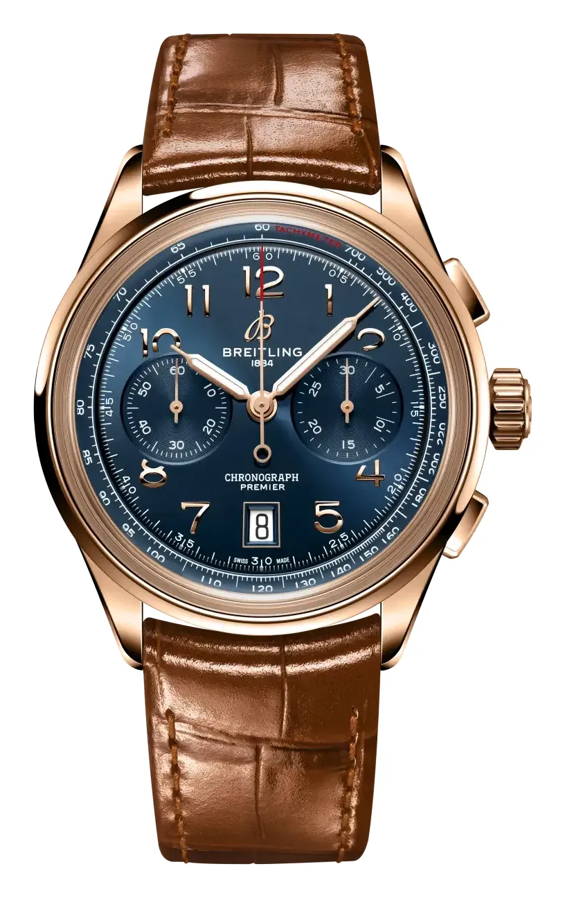 Breitling Premier B01 Chronograph 42 RB0145, reference RB0145171C1P1, blue dial, rose gold case
