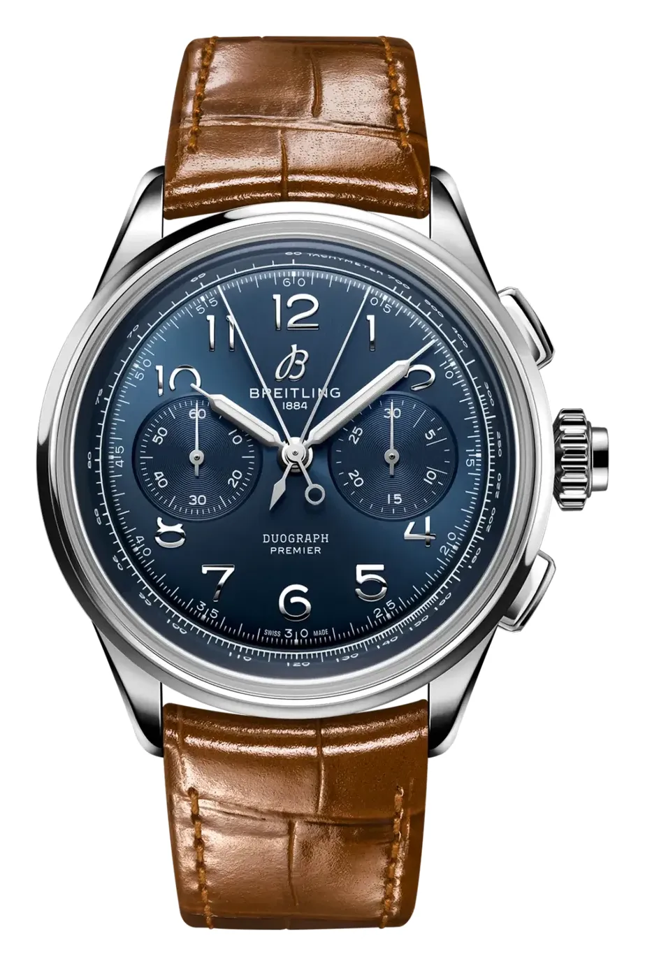 Breitling Premier Heritage B15 Duograph 42 AB1510, reference AB1510171C1P1, blue dial, stainless steel case