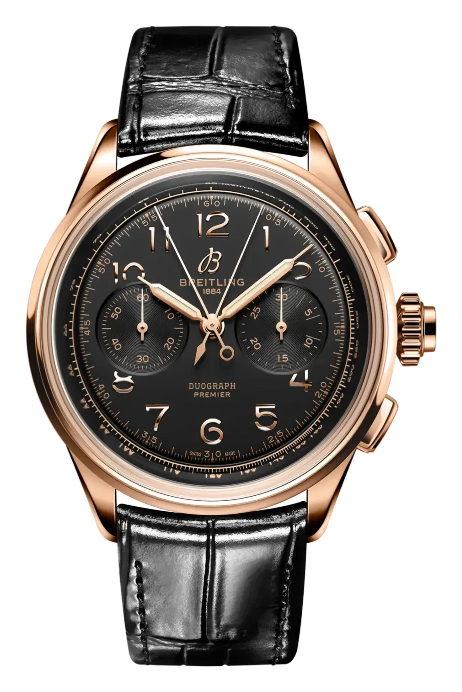 Breitling Premier Heritage B15 Duograph 42 RB1510, reference RB1510251B1P1, black dial, rose gold case