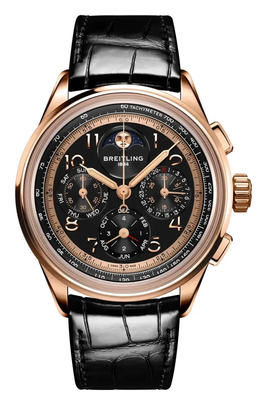 Breitling Premier Heritage B19 Datora 42 Perpetual Calendar 140th Anniversary, reference RB19401A1B1P1, black dial, rose gold case