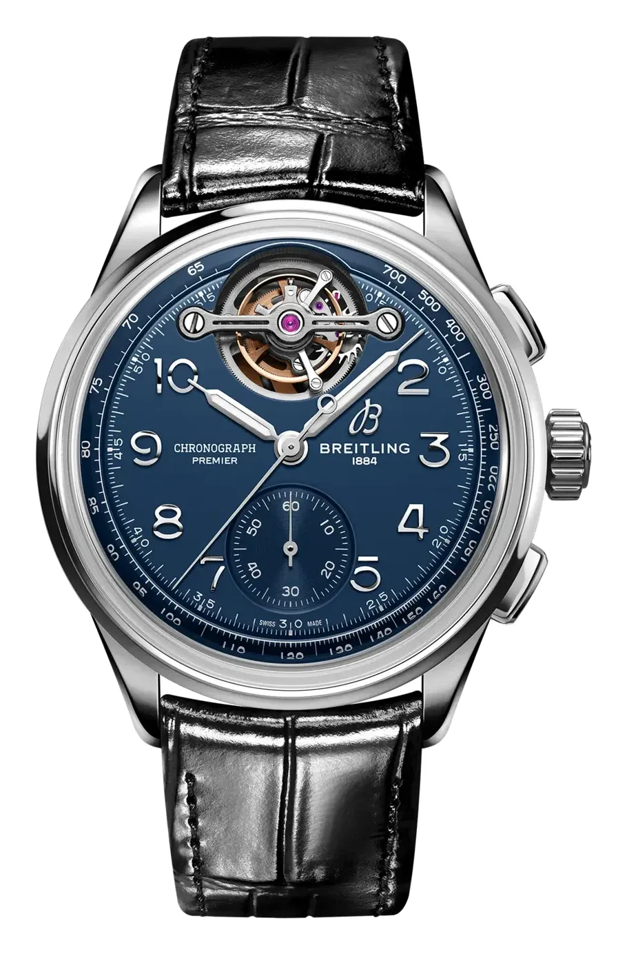 Breitling Premier Heritage B21 Chronograph Tourbillon Willy Breitling, reference LB2120171C1P1, blue dial, platinum case
