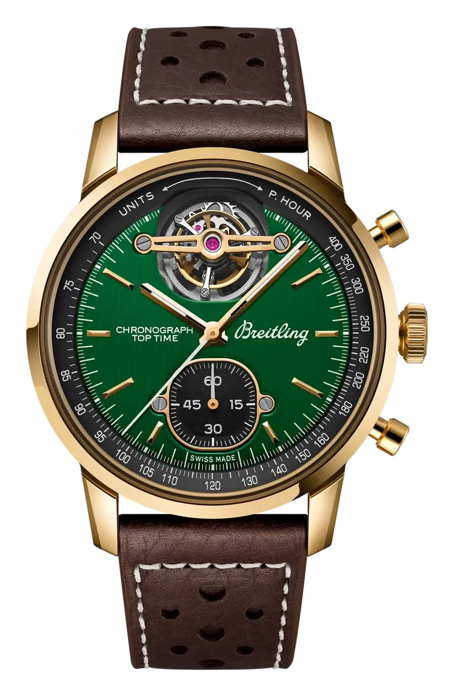 Breitling Premier Top Time B21 Chronograph Tourbillon Ford Mustang, reference NB21251A1L1X1, green dial, bronze case