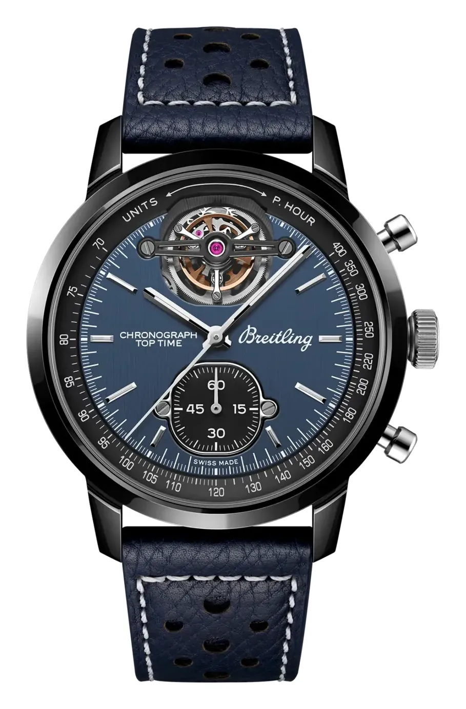 Breitling Premier Top Time B21 Chronograph Tourbillon Japan, reference SB21251A1C1X1, blue dial, titanium and ceramic case