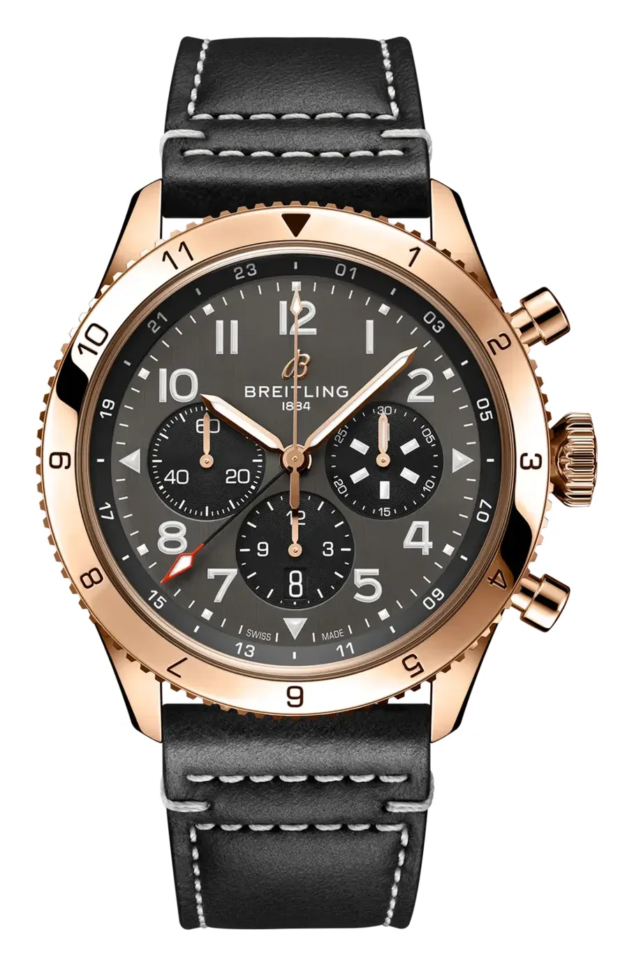 Breitling Super AVI B04 Chronograph GMT 46 P-51 Mustang, reference RB04451A1B1X1, black dial, rose gold case