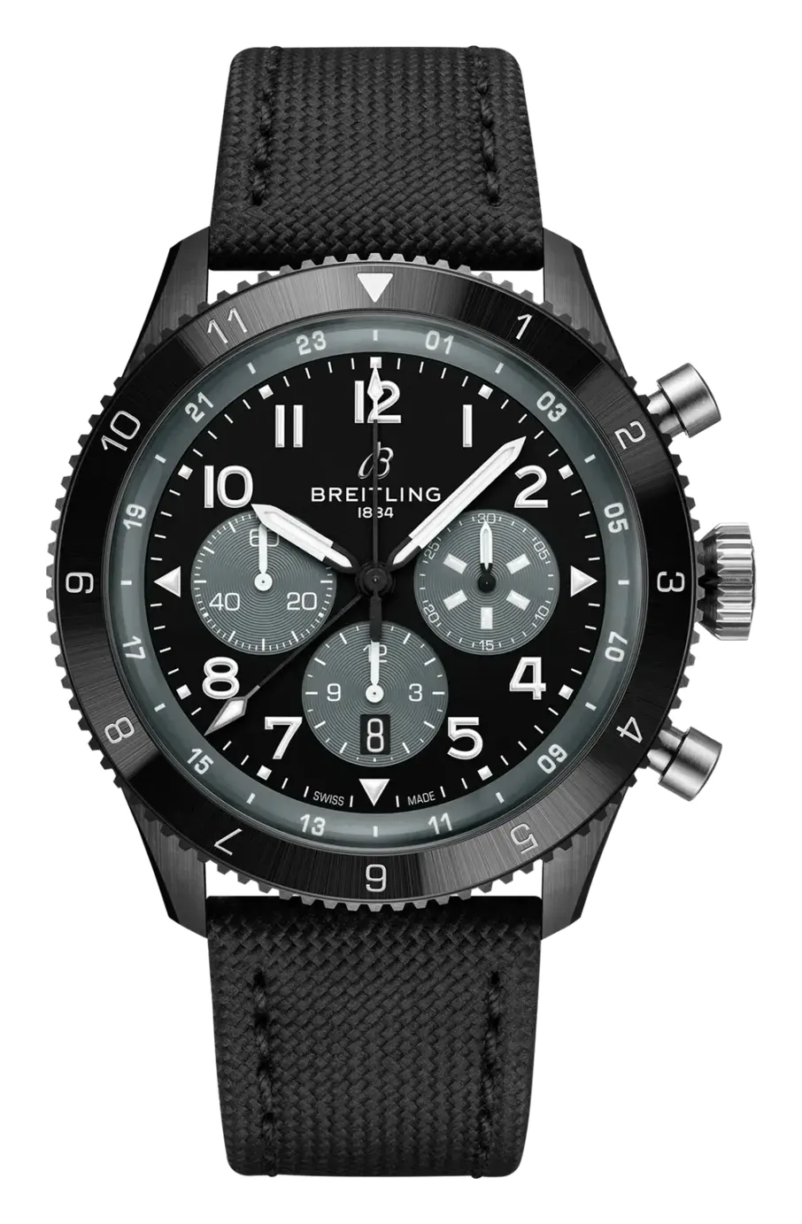 Breitling Super AVI B04 Chronograph GMT 46 SB0445, reference SB04451A1B1X1, black dial, ceramic and stainless steel case