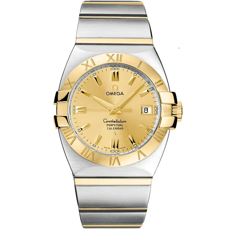 Omega Constellation 35 Chronograph Stainless, reference 1211.10.00, yellow dial, stainless steel and yellow gold case