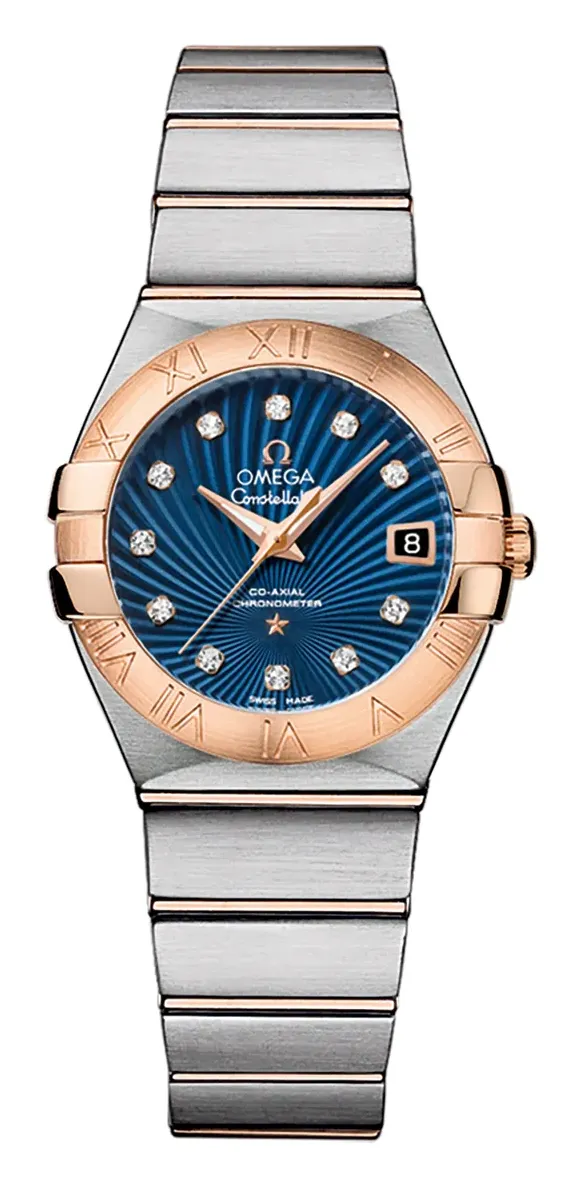 Omega Constellation Co-Axial 27 Brushed 123.20.27.20, reference 123.20.27.20.53.001, blue dial, stainless steel and rose gold case