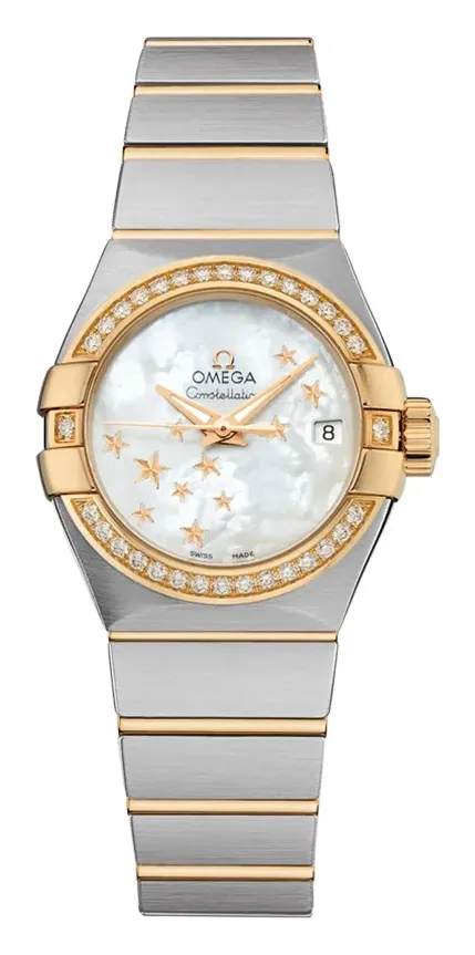 Omega Constellation Co-Axial 27 Brushed 123.25.27.20, reference 123.25.27.20.05.001, white dial, stainless steel and yellow gold case