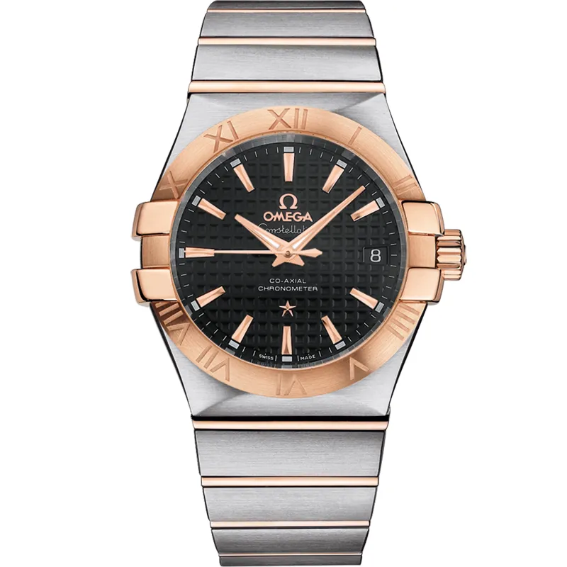 Omega Constellation Co-Axial 35 123.20.35.20, reference 123.20.35.20.01.001, black dial, stainless steel and rose gold case