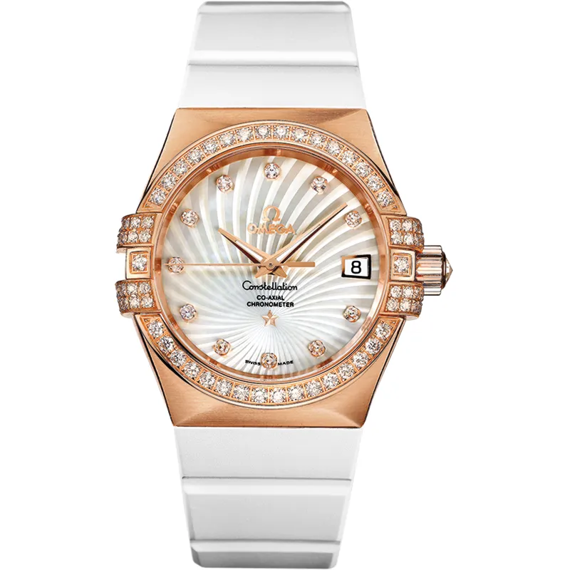 Omega Constellation Co-Axial 35 123.57.35.20, reference 123.57.35.20.55.001, white dial, rose gold case