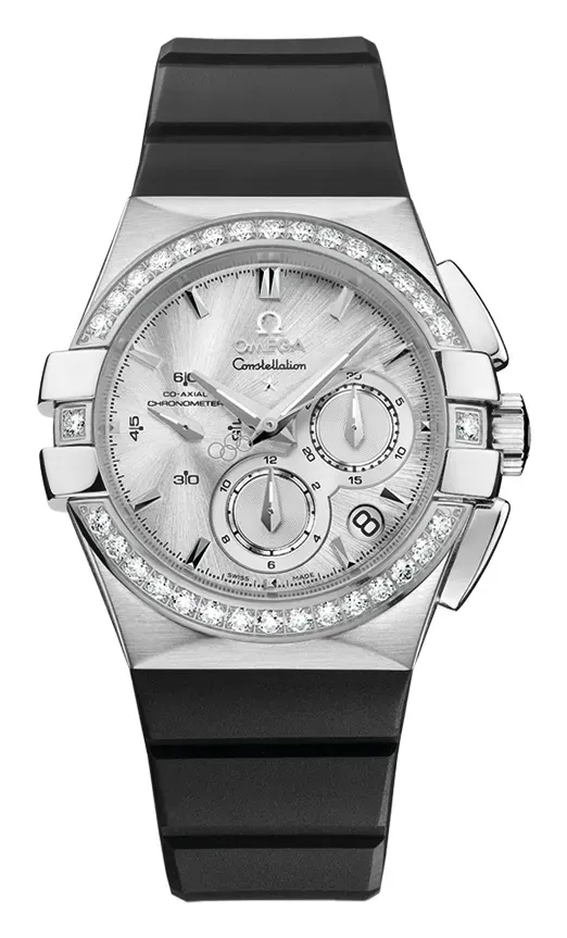 Omega Constellation Co-Axial 35 Chronograph Double Eagle 121.57.35.50, reference 121.57.35.50.02.001, white dial, white gold case