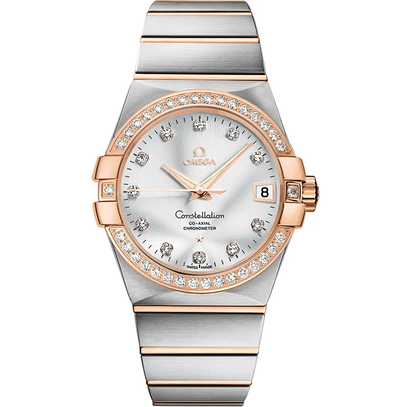 Omega Constellation Co-Axial 38 123.25.38.21, reference 123.25.38.21.52.001, silver dial, stainless steel and rose gold case