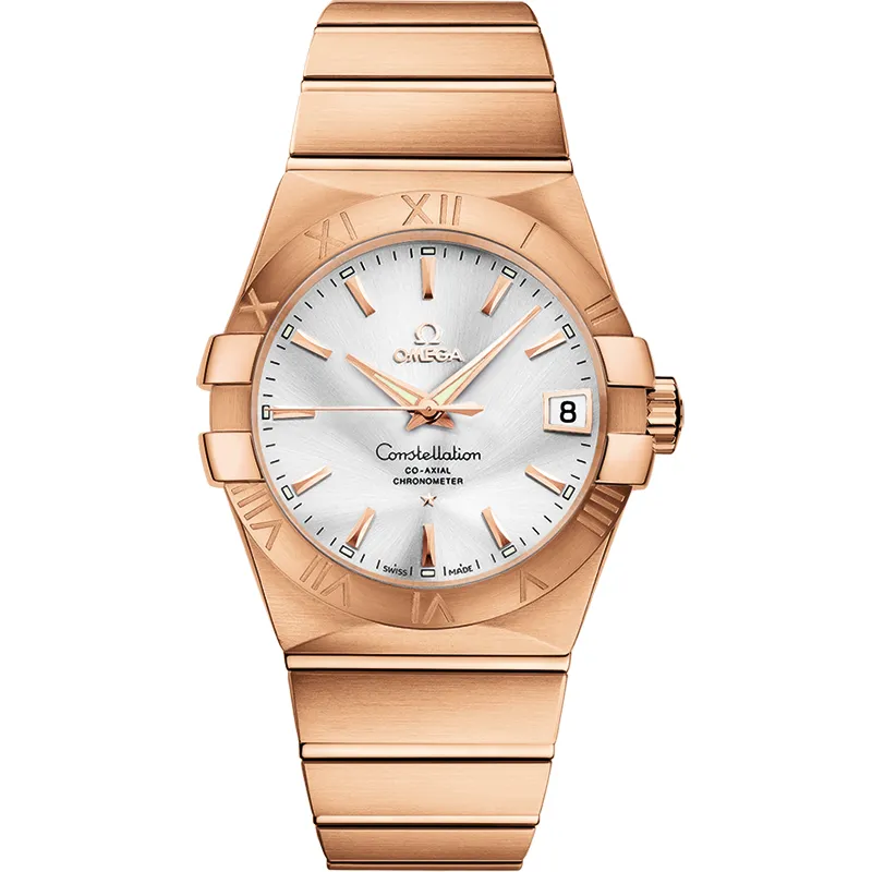 Omega Constellation Co-Axial 38 123.50.38.21, reference 123.50.38.21.02.001, silver dial, rose gold case