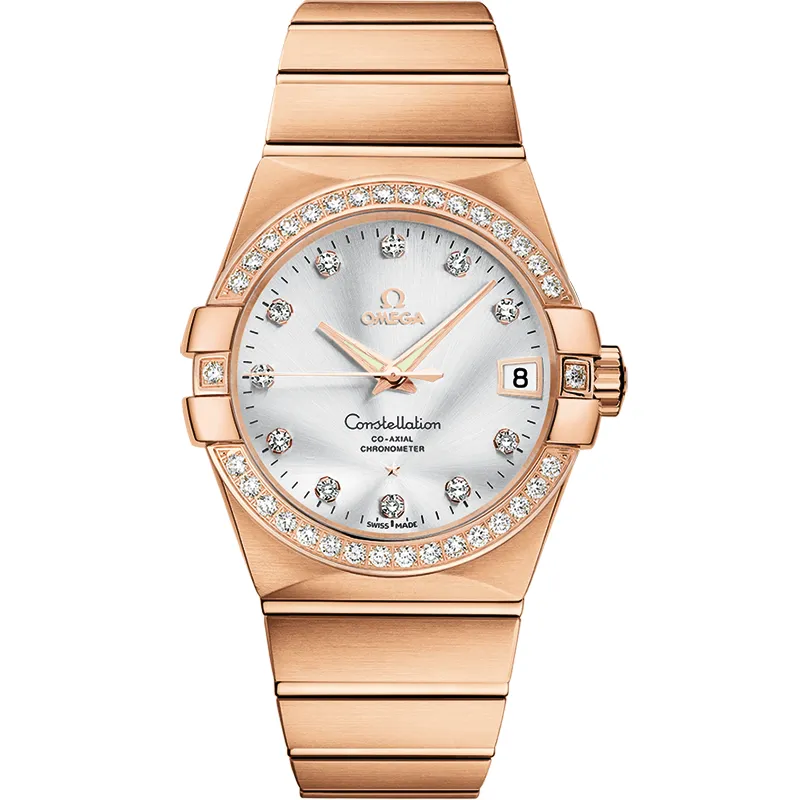 Omega Constellation Co-Axial 38 123.55.38.21, reference 123.55.38.21.52.001, silver dial, rose gold case