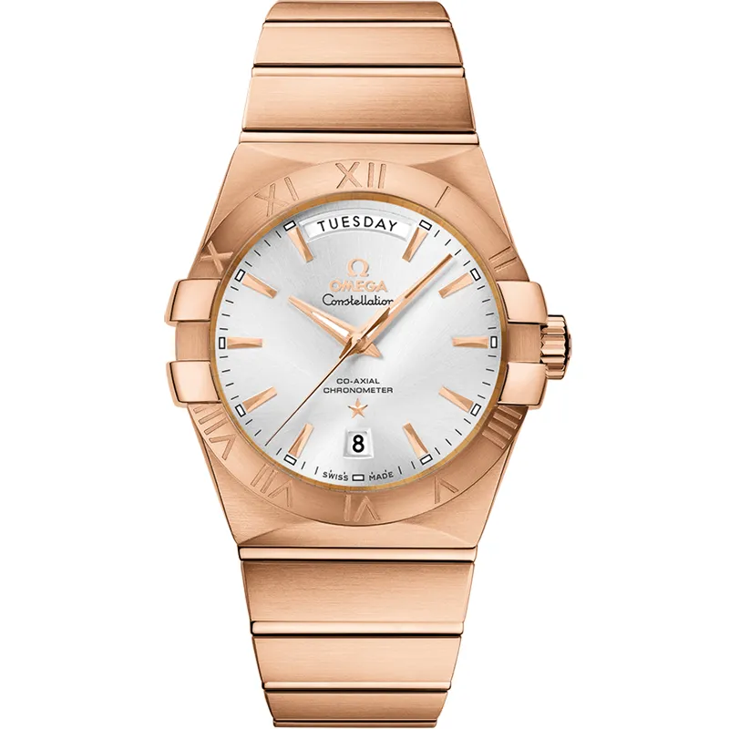 Omega Constellation Co-Axial 38 Day-Date 123.50.38.22, reference 123.50.38.22.02.001, silver dial, rose gold case