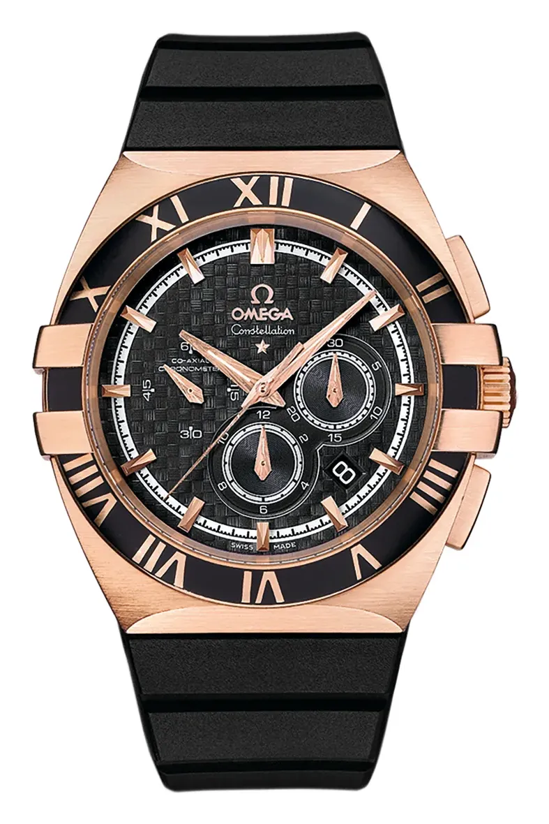 Omega Constellation Co-Axial 41 Chronograph Double Eagle 121.62.41.50, reference 121.62.41.50.01.001, black dial, rose gold case