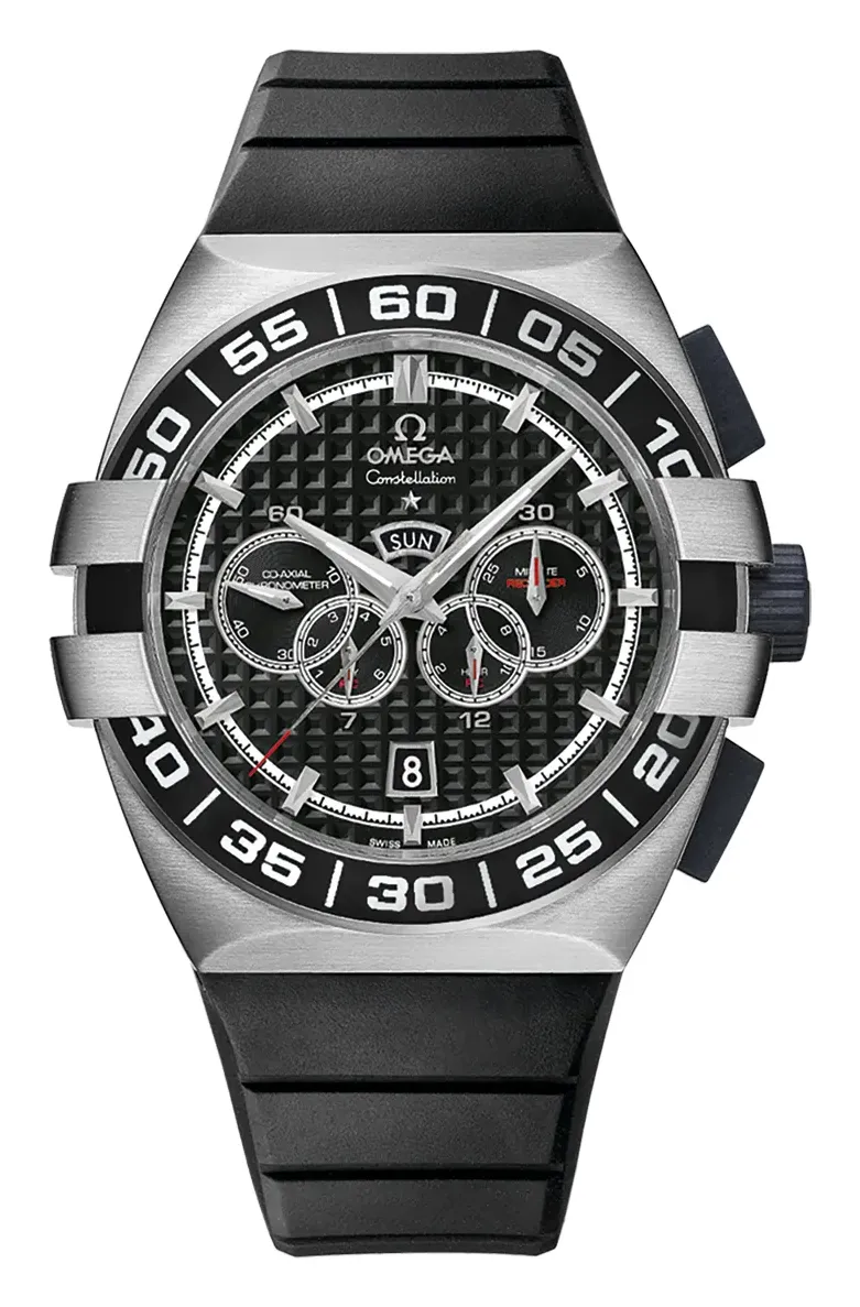 Omega Constellation Co-Axial 44 Chronograph Double Eagle Four Counters 121.32.44.52, reference 121.32.44.52.01.001, black dial, stainless steel case