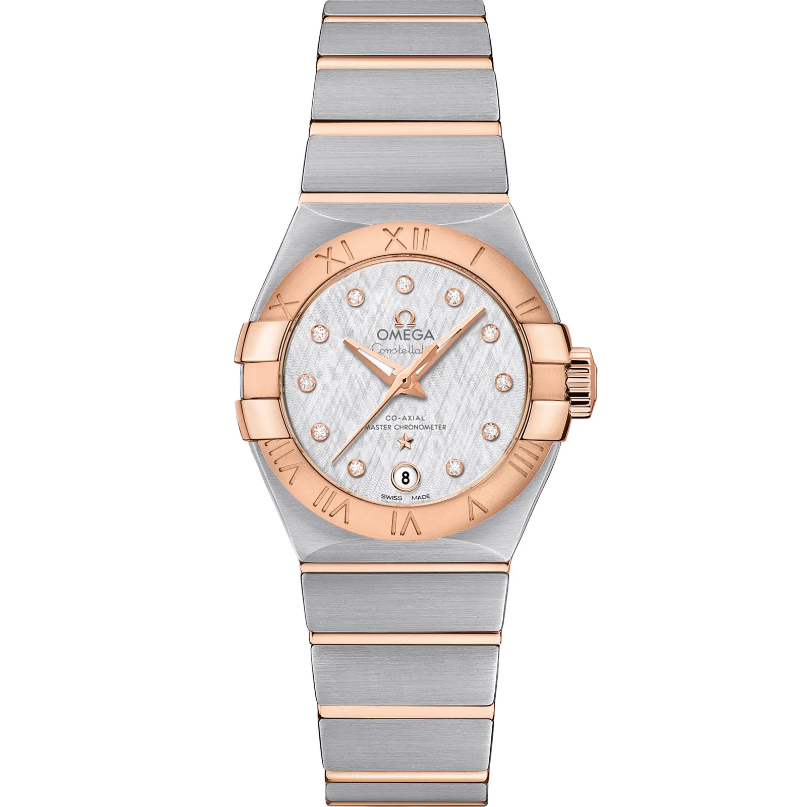 Omega Constellation Co-Axial Master Chronometer 27 127.20.27.20, reference 127.20.27.20.52.001, silver dial, stainless steel and rose gold case