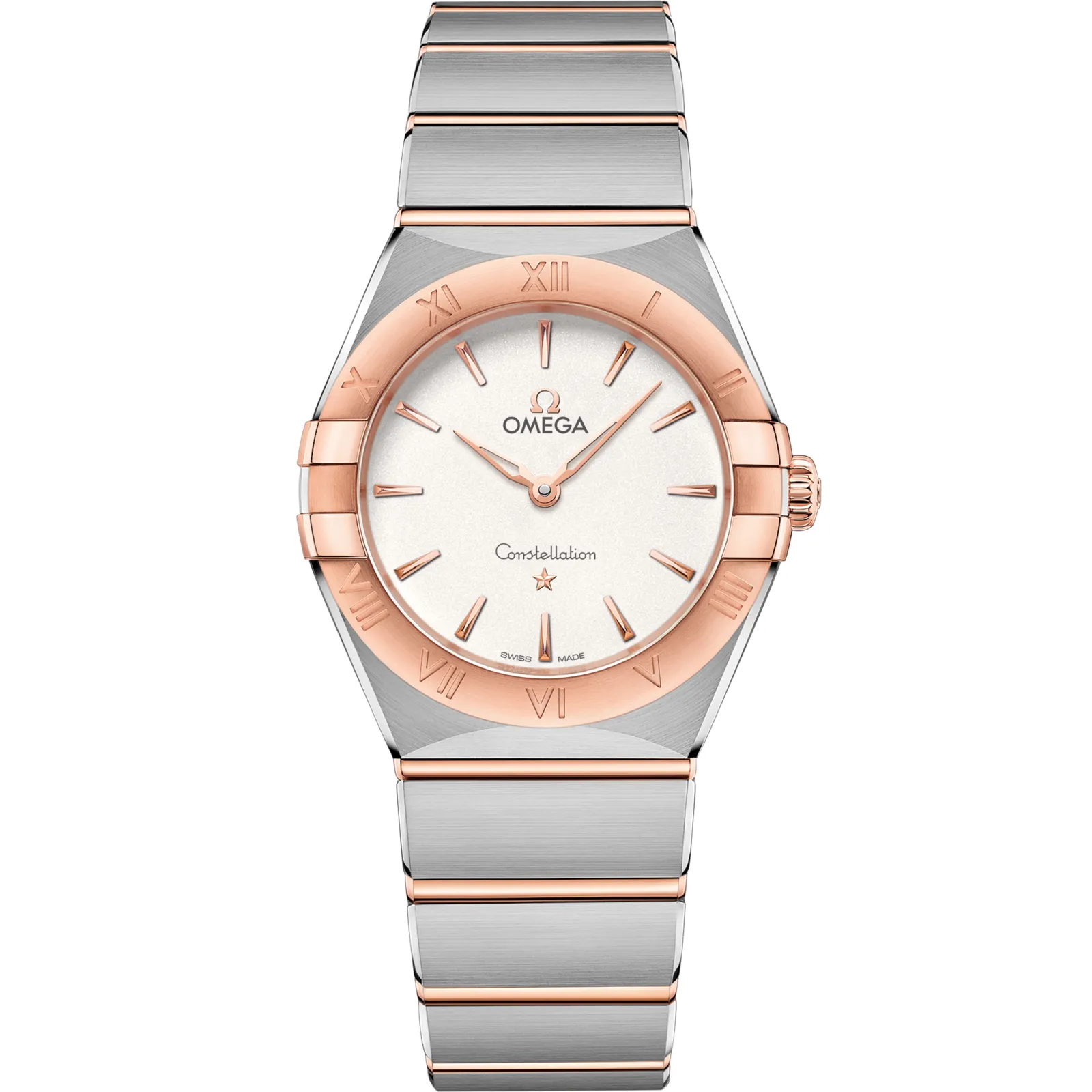 Omega Constellation Manhattan 28 Quartz 131.20.28.60, reference 131.20.28.60.02.001, silver dial, stainless steel and rose gold case