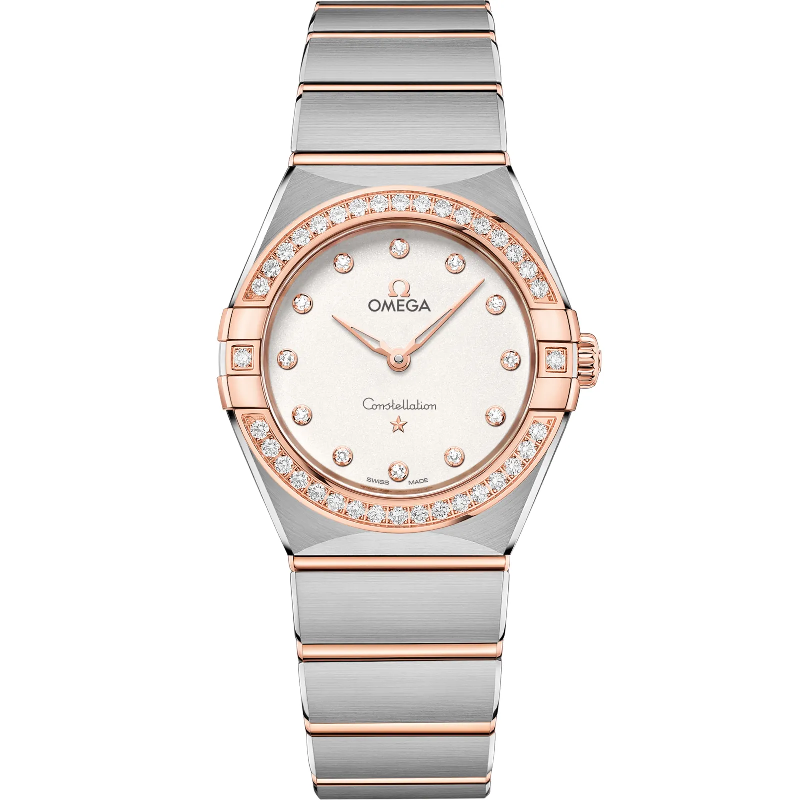 Omega Constellation Manhattan 28 Quartz 131.25.28.60, reference 131.25.28.60.52.001, silver dial, stainless steel and rose gold case