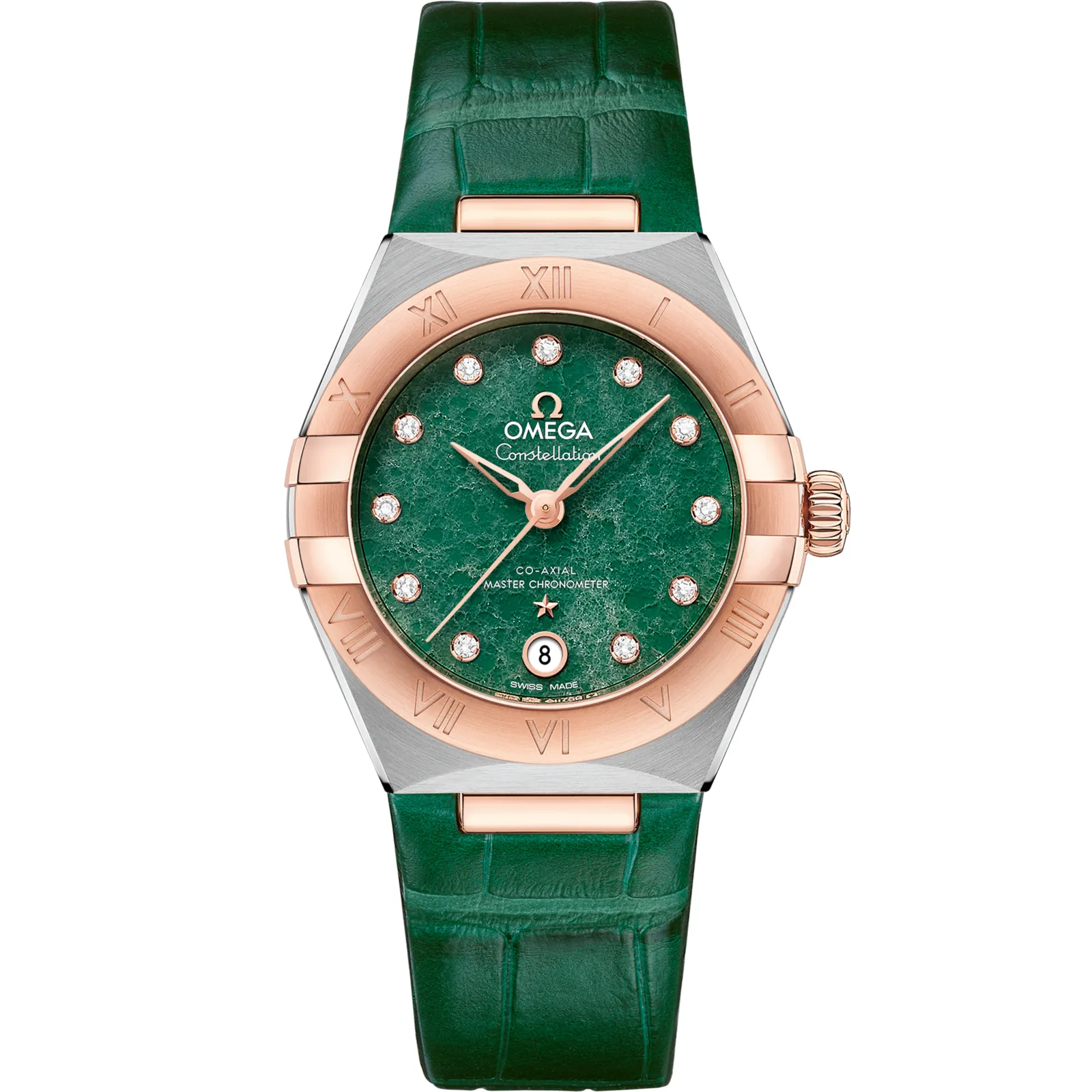 Omega Constellation Manhattan 29 Co-Axial Master Chronometer 131.23.29.20, reference 131.23.29.20.99.001, green dial, stainless steel and rose gold case