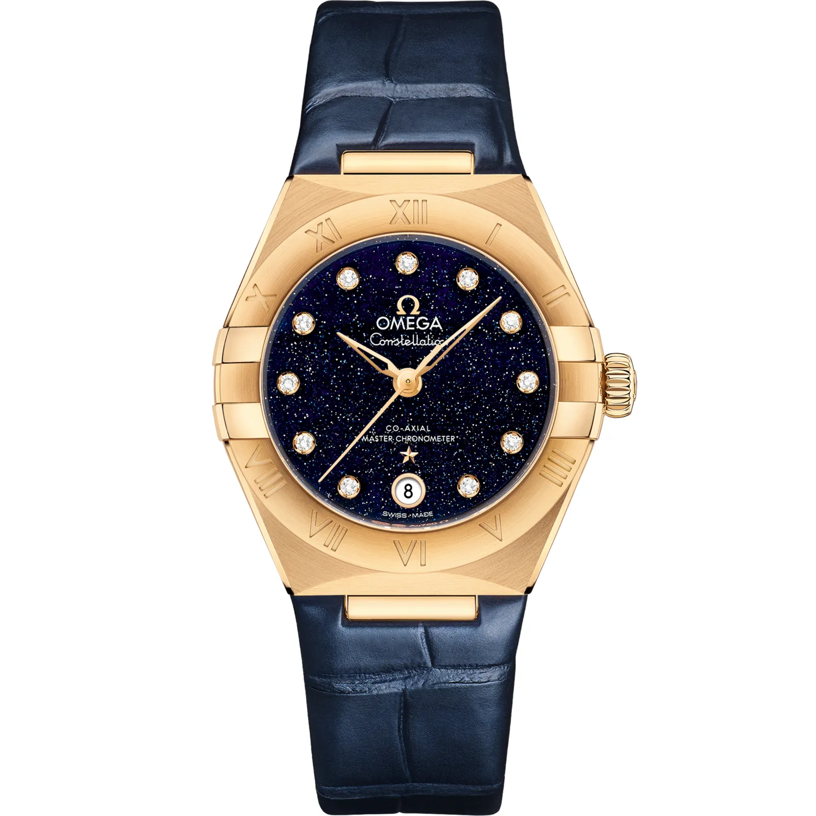 Omega Constellation Manhattan 29 Co-Axial Master Chronometer 131.53.29.20, reference 131.53.29.20.53.001, blue dial, yellow gold case