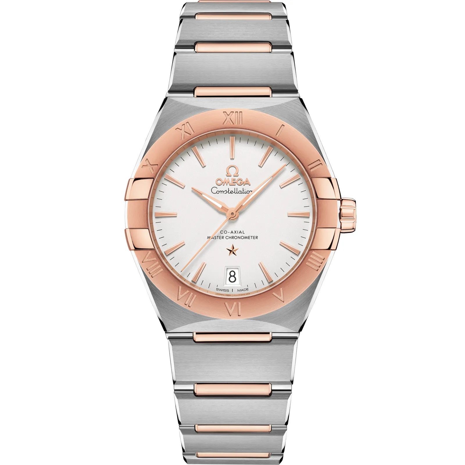 Omega Constellation Master Chronometer 36 131.20.36.20, reference 131.20.36.20.02.001, silver dial, stainless steel and rose gold case