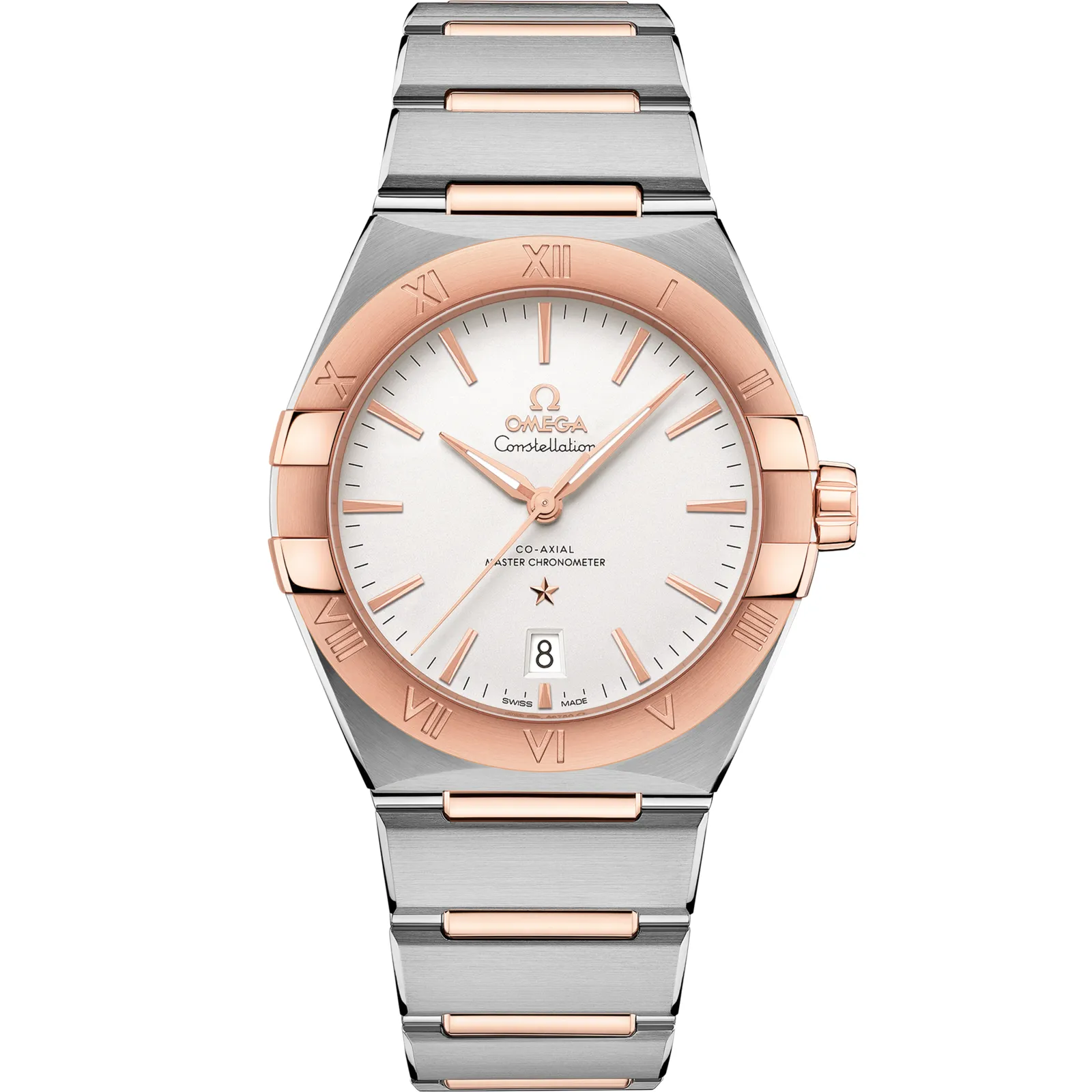 Omega Constellation Master Chronometer 39 131.20.39.20, reference 131.20.39.20.02.001, silver dial, stainless steel and rose gold case